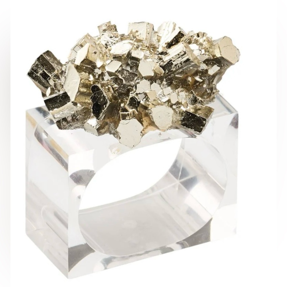 NWT KIM SEYBERT GOLD GEODE NAPKIN RINGS SET OF 2 NEW